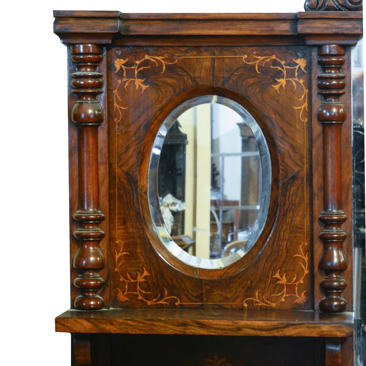 Credenza servante in noce intarsiata con specchiera Francia epoca 1850