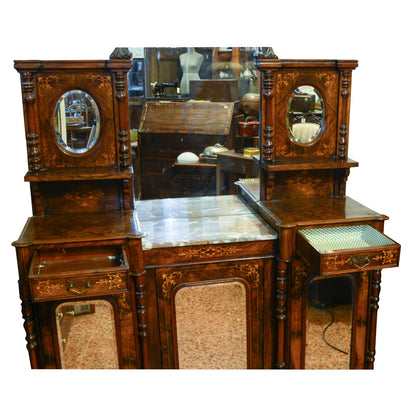 Credenza servante in noce intarsiata con specchiera Francia epoca 1850