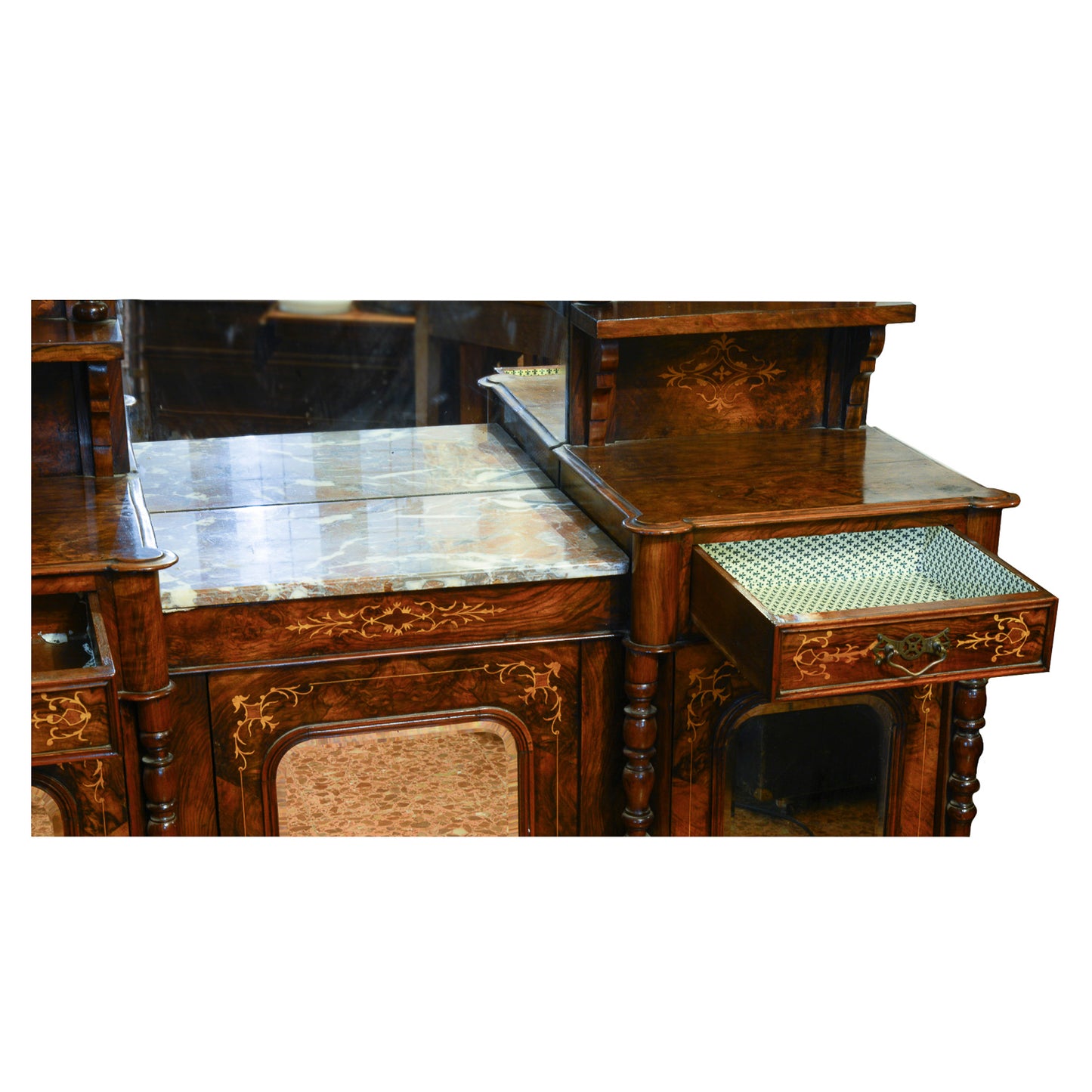 Credenza servante in noce intarsiata con specchiera Francia epoca 1850
