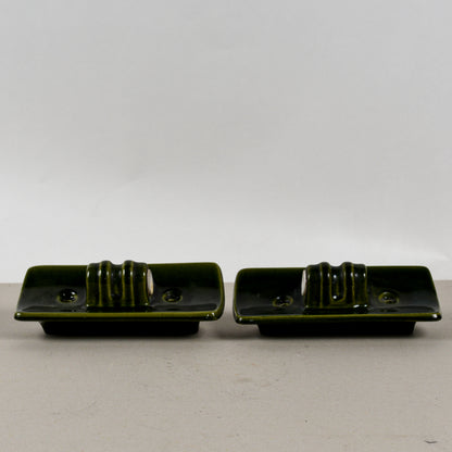 Coppia Appliques Verdi Ceramica Smaltata Art Deco