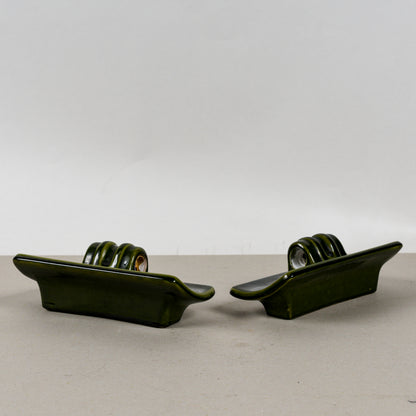 Coppia Appliques Verdi Ceramica Smaltata Art Deco
