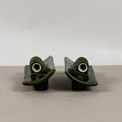 Coppia Appliques Verdi Ceramica Smaltata Art Deco