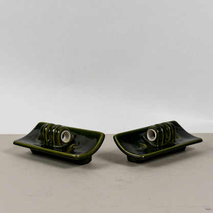 Coppia Appliques Verdi Ceramica Smaltata Art Deco