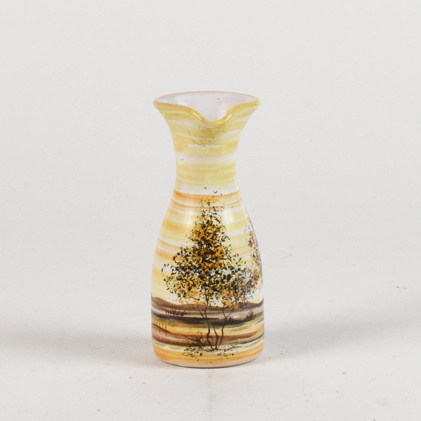 vaso in ceramica dipinto con toni caldi e alberi firmato MHARXS S'ALBINO