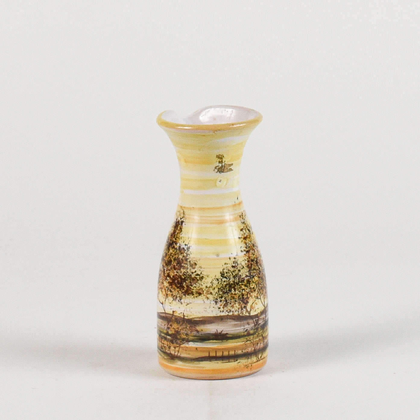 vaso in ceramica dipinto con toni caldi e alberi firmato MHARXS S'ALBINO