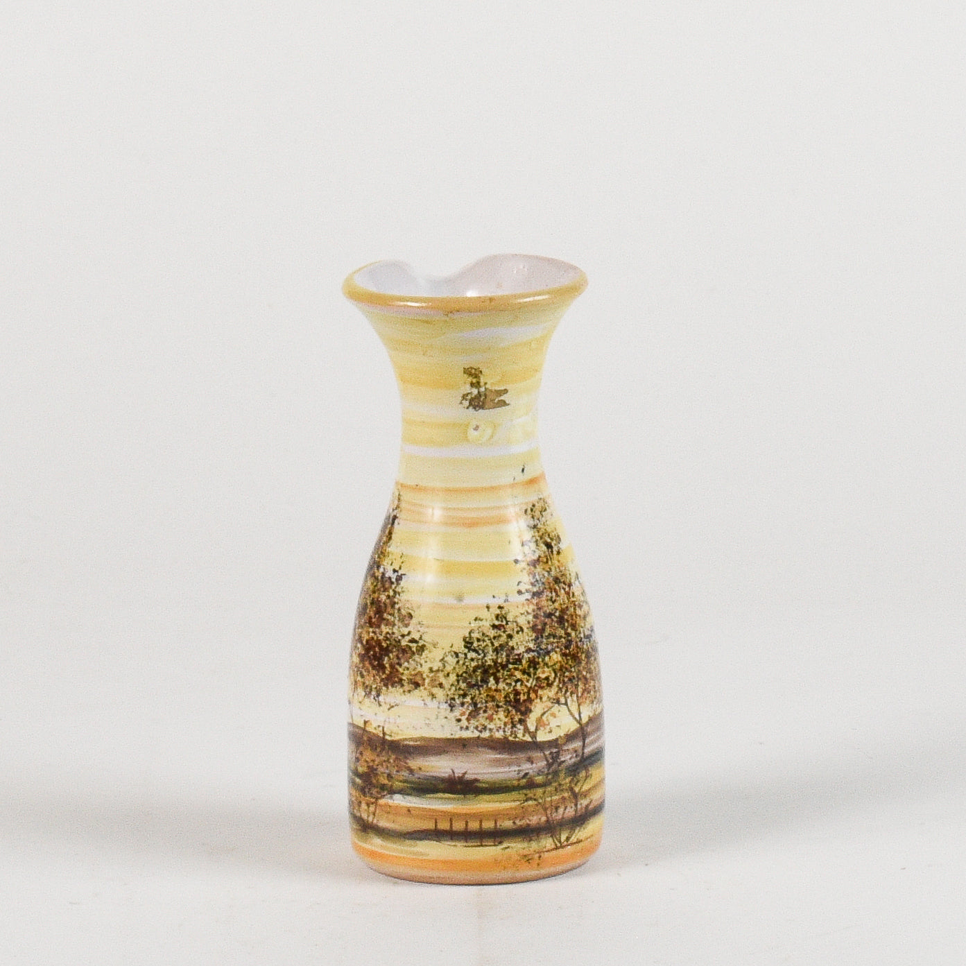 vaso in ceramica dipinto con toni caldi e alberi firmato MHARXS S'ALBINO