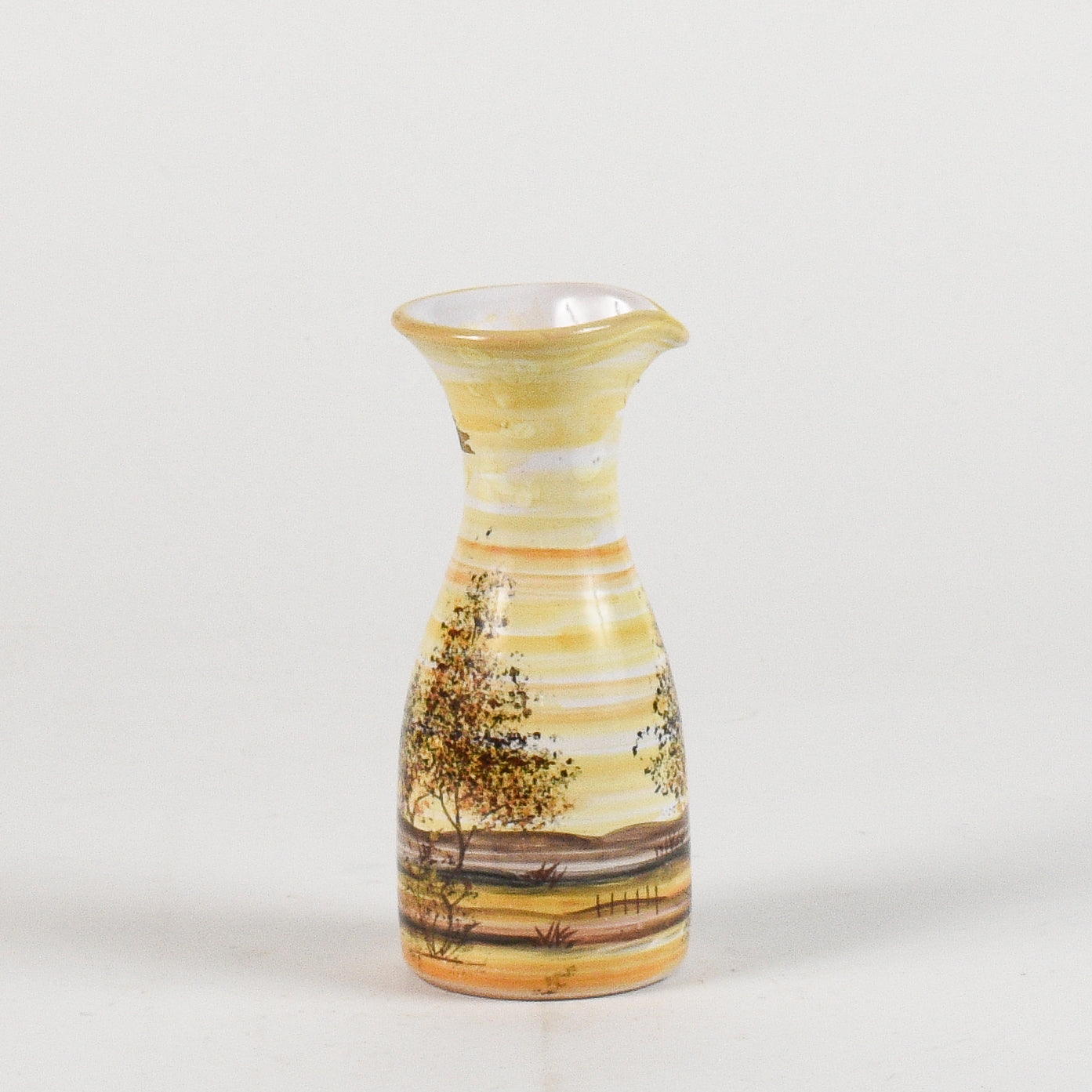 vaso in ceramica dipinto con toni caldi e alberi firmato MHARXS S'ALBINO