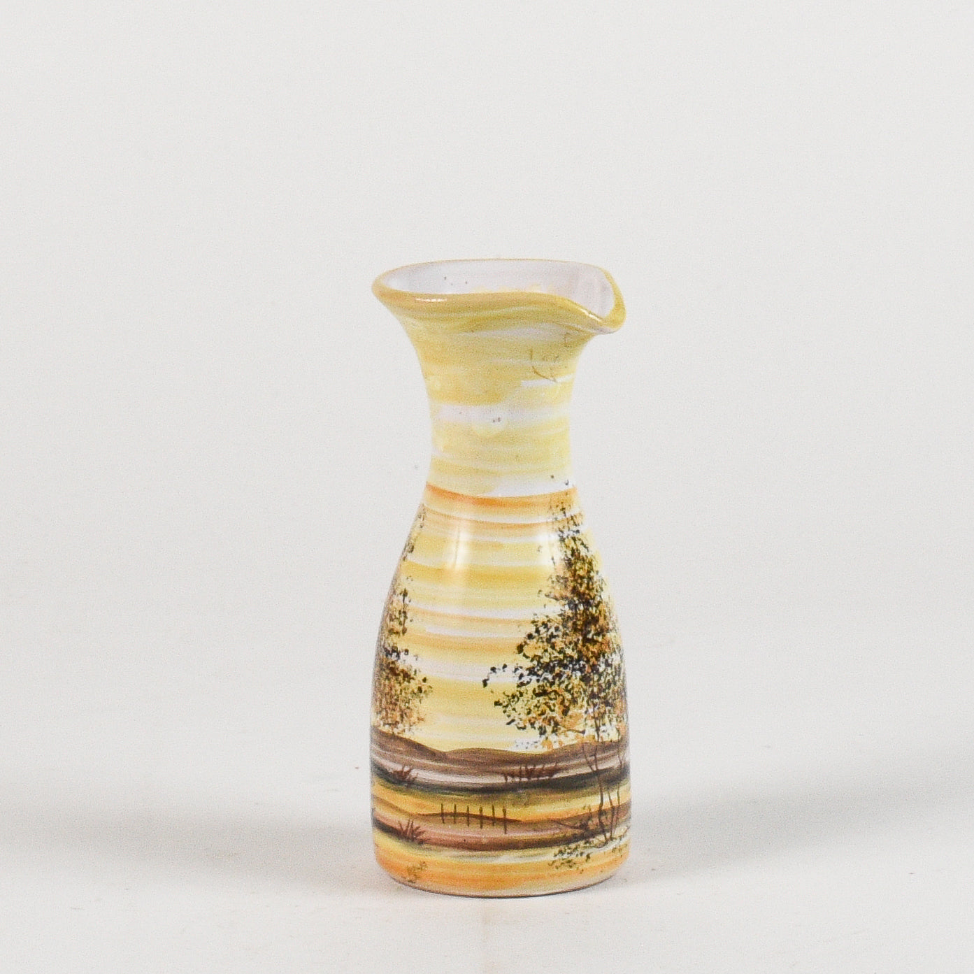 vaso in ceramica dipinto con toni caldi e alberi firmato MHARXS S'ALBINO