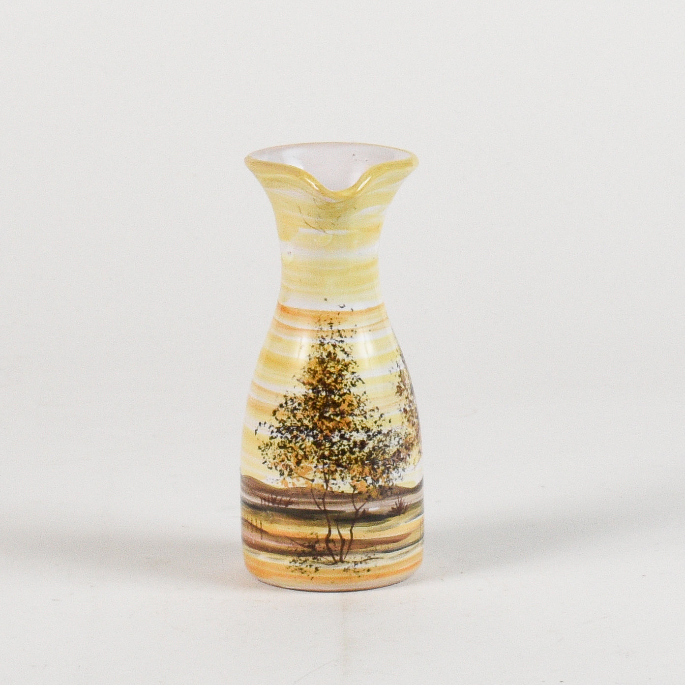 vaso in ceramica dipinto con toni caldi e alberi firmato MHARXS S'ALBINO