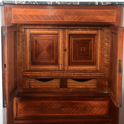 Secretaire intarsiato  con piano in marmo Italia epoca 1890