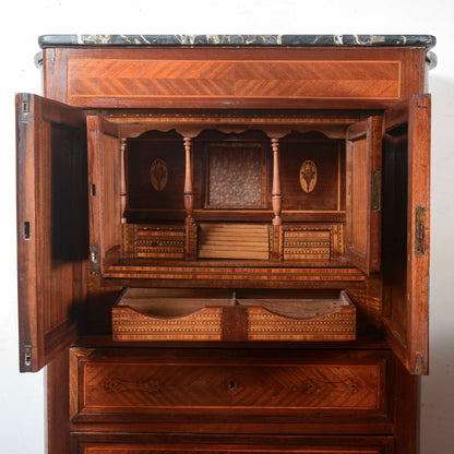 Secretaire intarsiato  con piano in marmo Italia epoca 1890