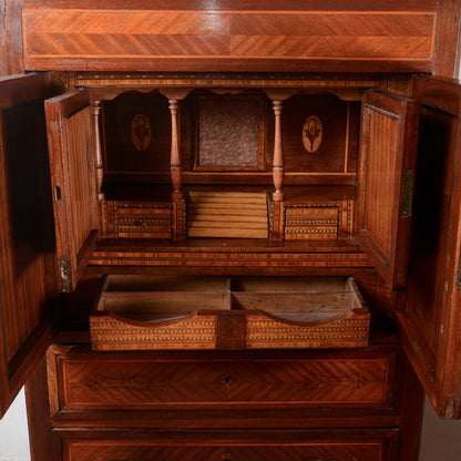 Secretaire intarsiato  con piano in marmo Italia epoca 1890