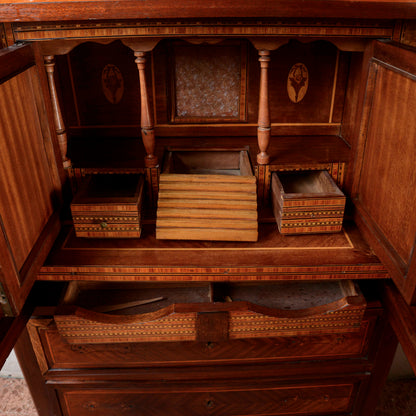 Secretaire intarsiato  con piano in marmo Italia epoca 1890