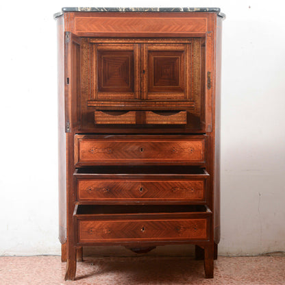 Secretaire intarsiato  con piano in marmo Italia epoca 1890