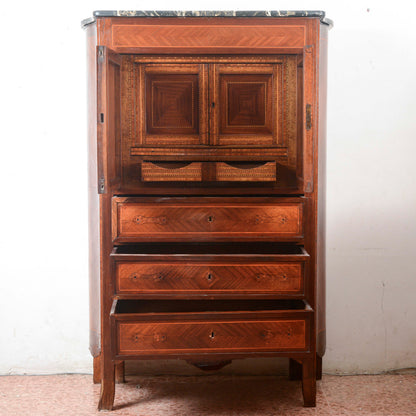 Secretaire intarsiato  con piano in marmo Italia epoca 1890