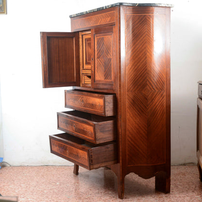 Secretaire intarsiato  con piano in marmo Italia epoca 1890