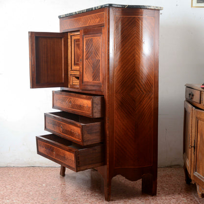 Secretaire intarsiato  con piano in marmo Italia epoca 1890