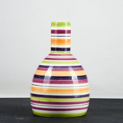 Vaso bottiglia in ceramica multicolore a righe con cerchi concentrici anni 1990