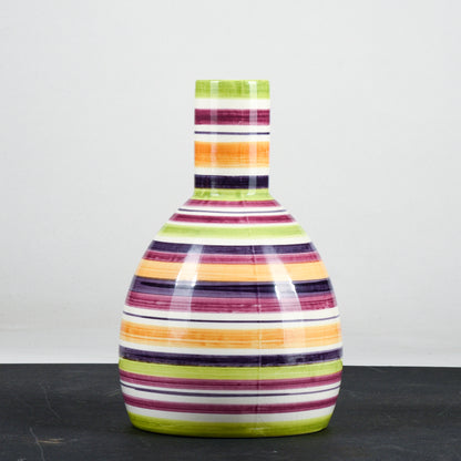 Vaso bottiglia in ceramica multicolore a righe con cerchi concentrici anni 1990