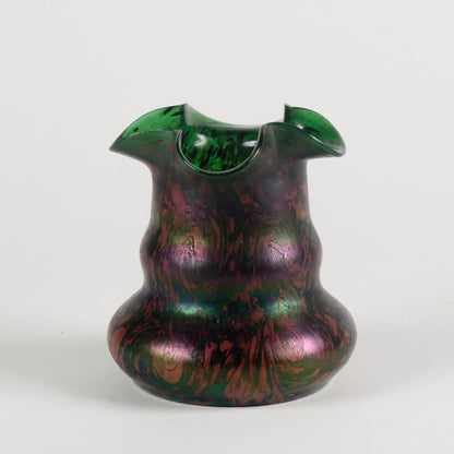 Vaso in vetro verde e viola dipinto epoca inizio XX secolo