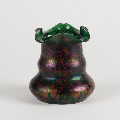 Vaso in vetro verde e viola dipinto epoca inizio XX secolo
