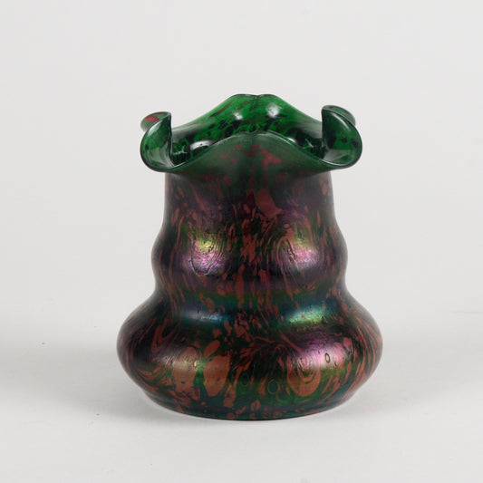 Vaso in vetro verde e viola dipinto epoca inizio XX secolo