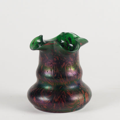Vaso in vetro verde e viola dipinto epoca inizio XX secolo
