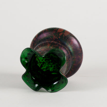 Vaso in vetro verde e viola dipinto epoca inizio XX secolo