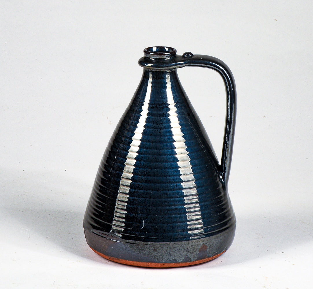 Vaso bottiglia in terracotta smaltato blu  firma Luigi Gaudenzi Fratte Rosa  (Ps)  1970
