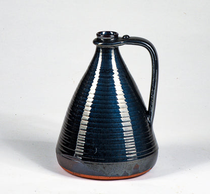 Vaso bottiglia in terracotta smaltato blu  firma Luigi Gaudenzi Fratte Rosa  (Ps)  1970