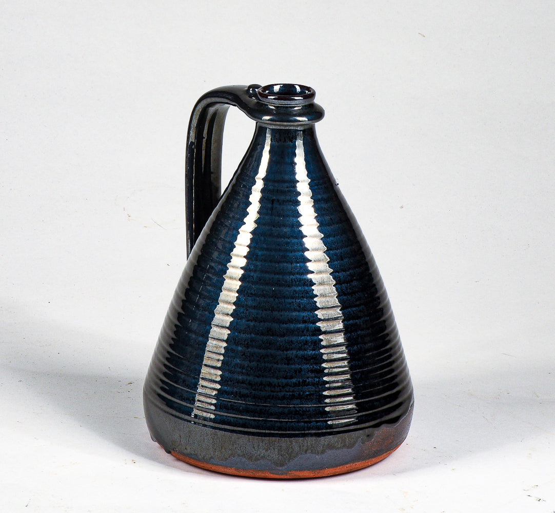 Vaso bottiglia in terracotta smaltato blu  firma Luigi Gaudenzi Fratte Rosa  (Ps)  1970
