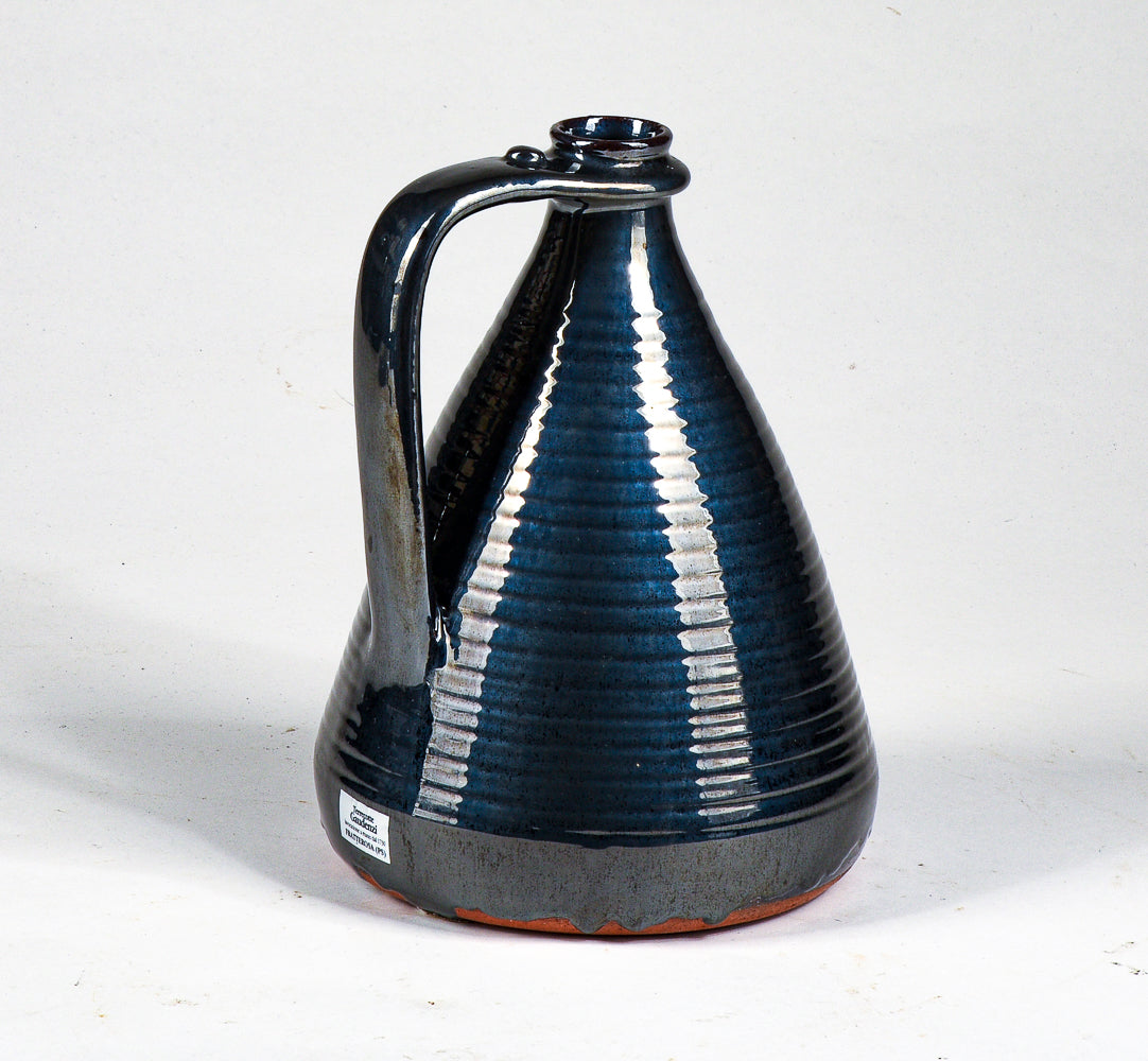 Vaso bottiglia in terracotta smaltato blu  firma Luigi Gaudenzi Fratte Rosa  (Ps)  1970