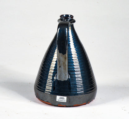 Vaso bottiglia in terracotta smaltato blu  firma Luigi Gaudenzi Fratte Rosa  (Ps)  1970