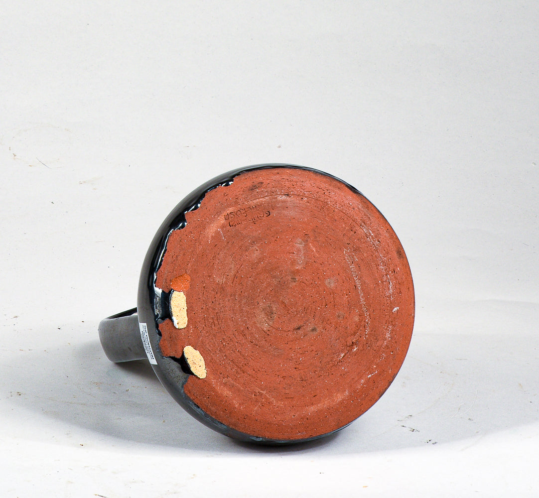 Vaso bottiglia in terracotta smaltato blu  firma Luigi Gaudenzi Fratte Rosa  (Ps)  1970