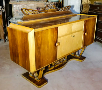 Credenza Art Deco' bicolore con zona mobile bar. Italia 1920