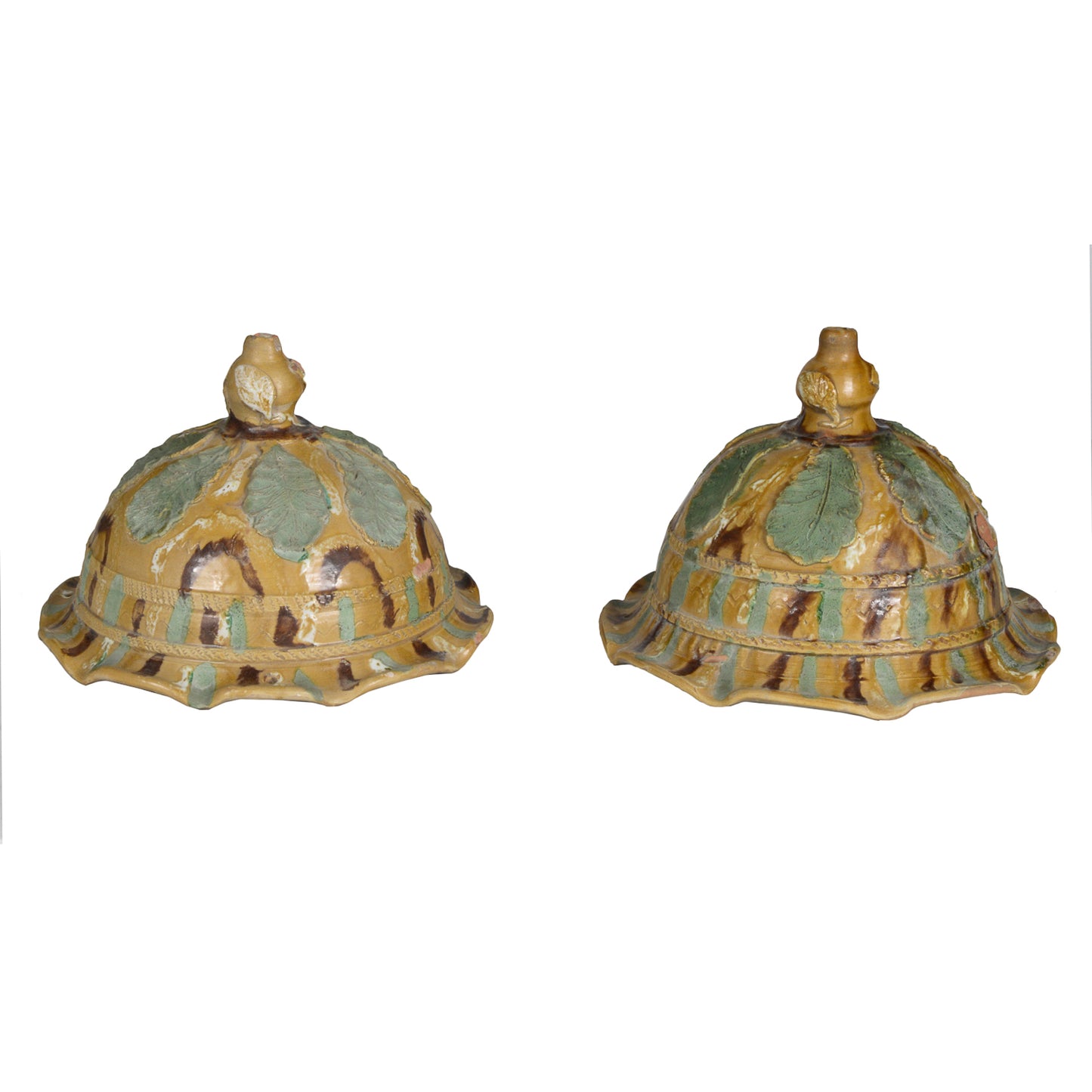 COPPIA DI PORTA-VASI IN TERRACOTTA SMALTATA E LAVORATA ITALIA PRIMO 900