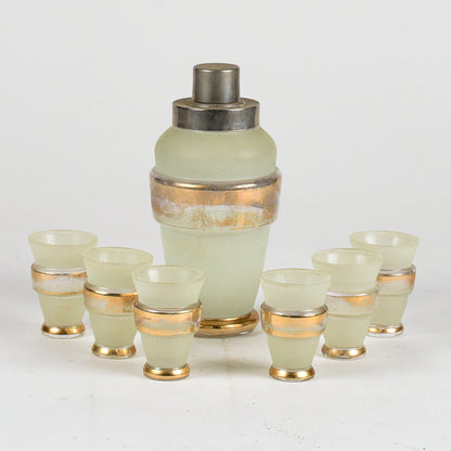 Set da cocktail con shaker e bicchierini in vetro decorato epoca liberty