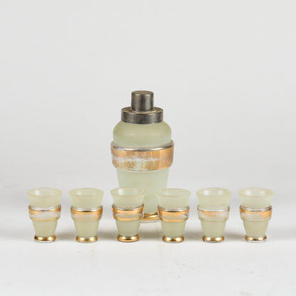 Set da cocktail con shaker e bicchierini in vetro decorato epoca liberty