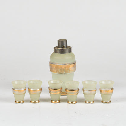 Set da cocktail con shaker e bicchierini in vetro decorato epoca liberty