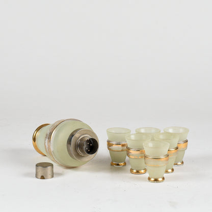 Set da cocktail con shaker e bicchierini in vetro decorato epoca liberty