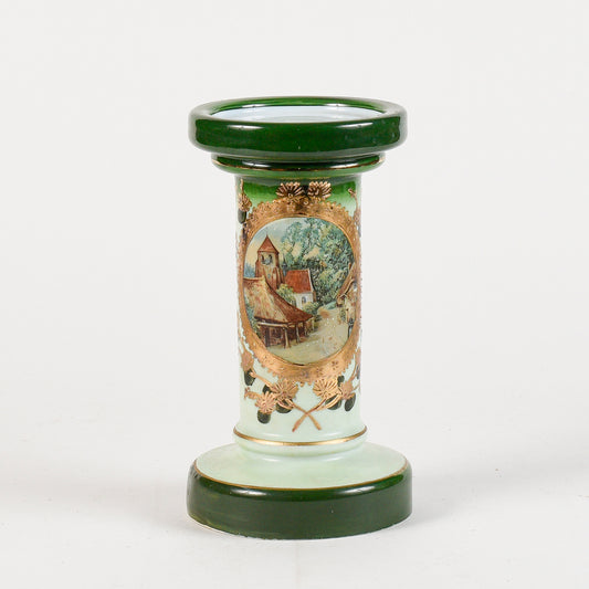 base opalina colonna decorata oro e verde alzatina