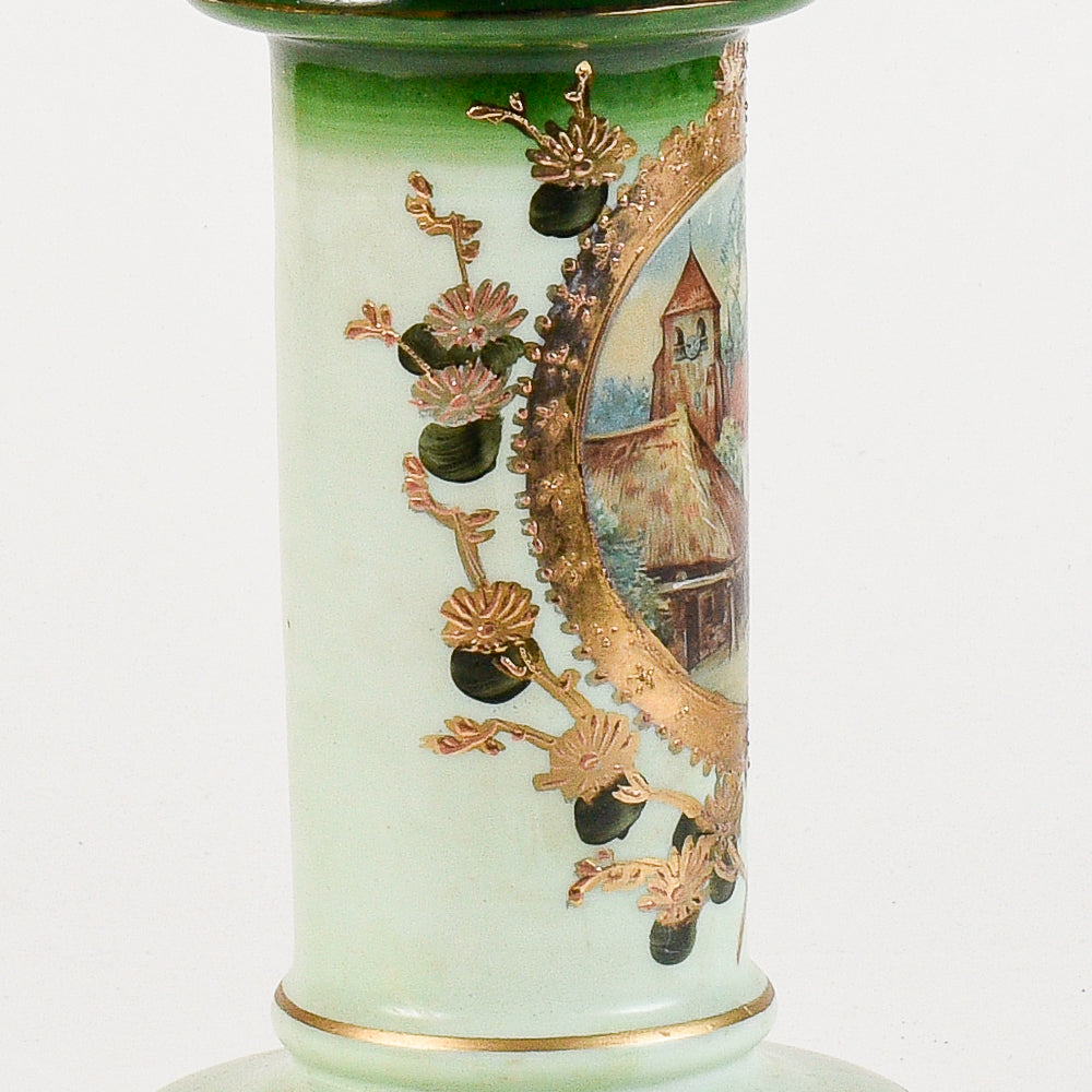 base opalina colonna decorata oro e verde alzatina