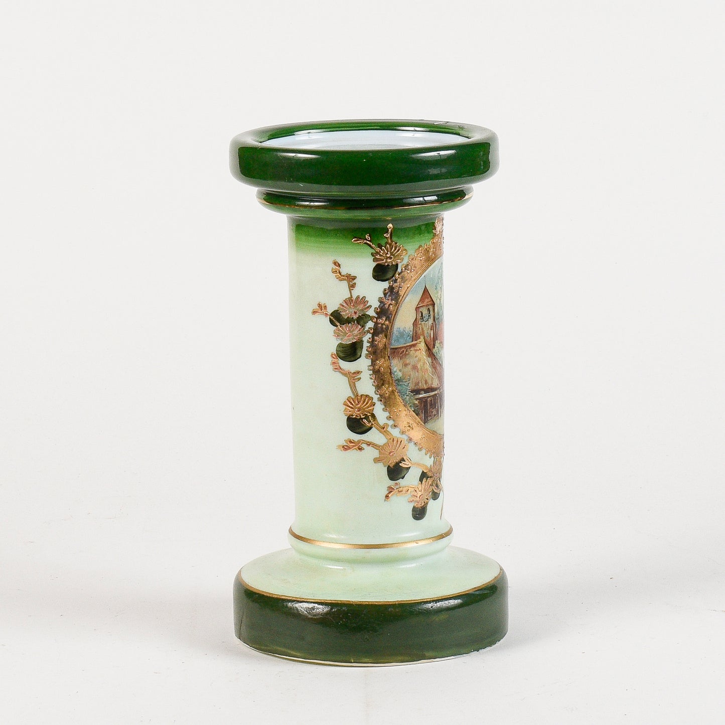 base opalina colonna decorata oro e verde alzatina