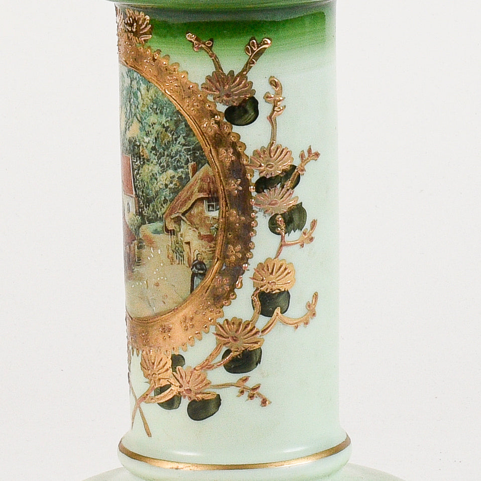 base opalina colonna decorata oro e verde alzatina