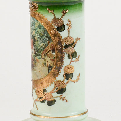 base opalina colonna decorata oro e verde alzatina
