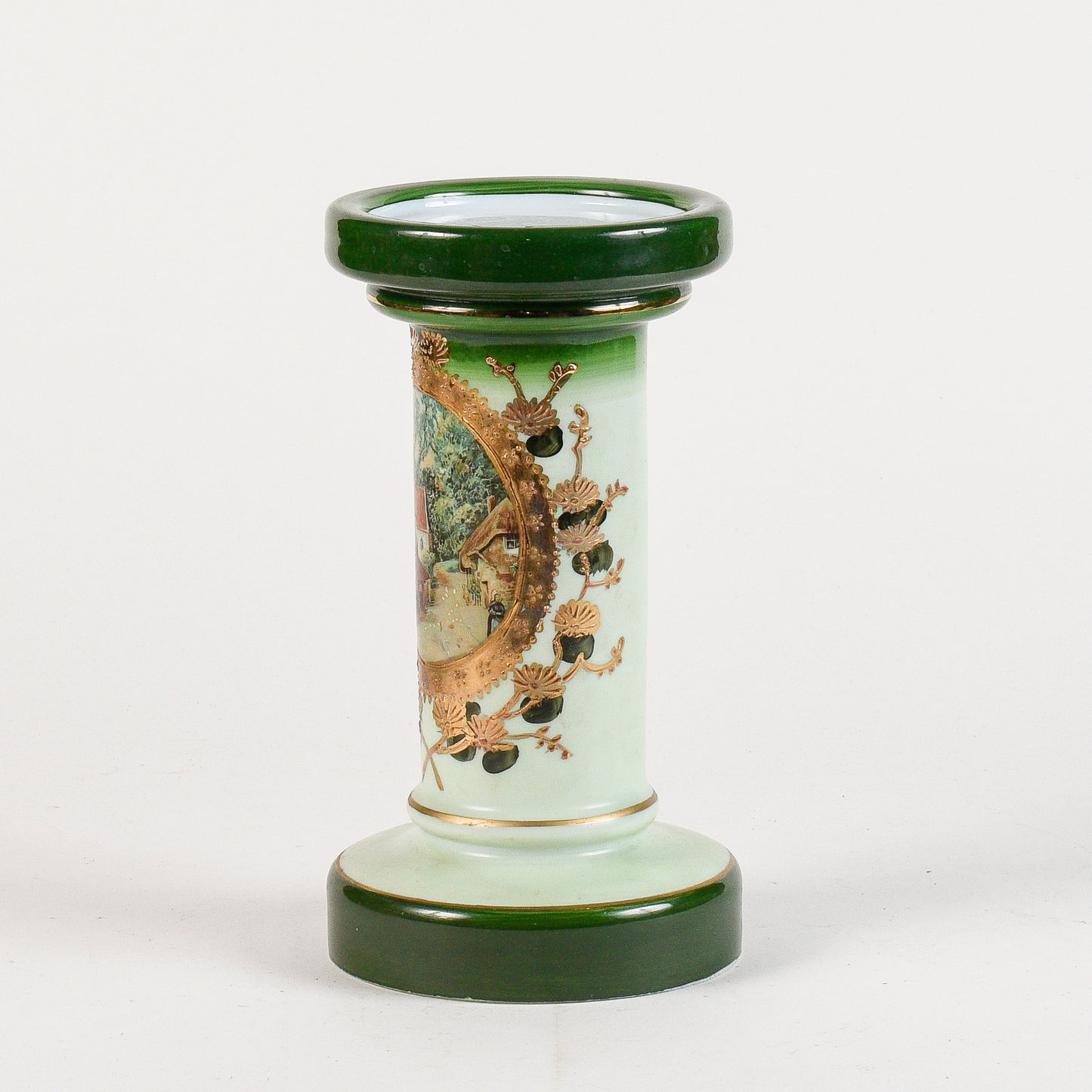 base opalina colonna decorata oro e verde alzatina