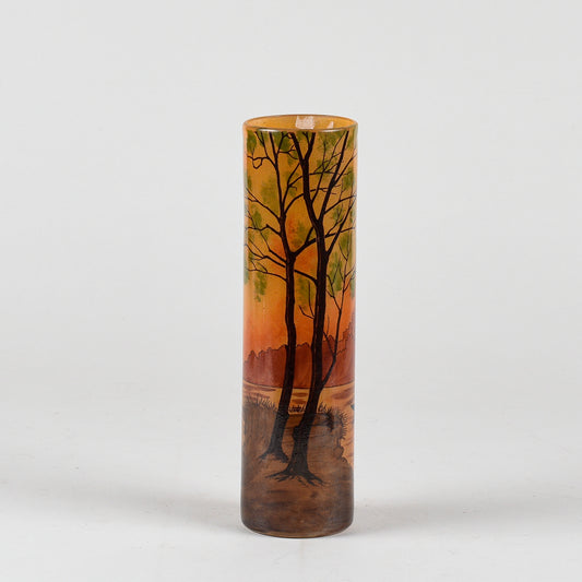 vaso cilindrico in vetro decorato vintage