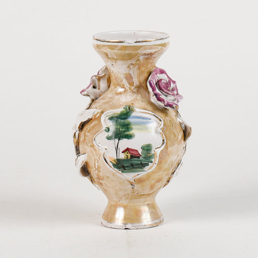 vaso in ceramica con decori floreali smalto a lustro