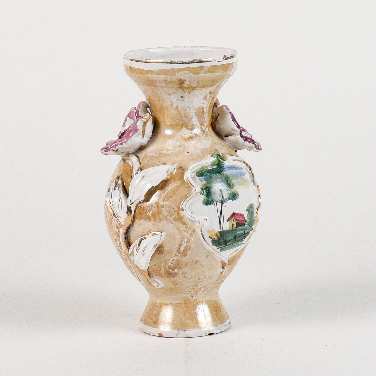 vaso in ceramica con decori floreali smalto a lustro