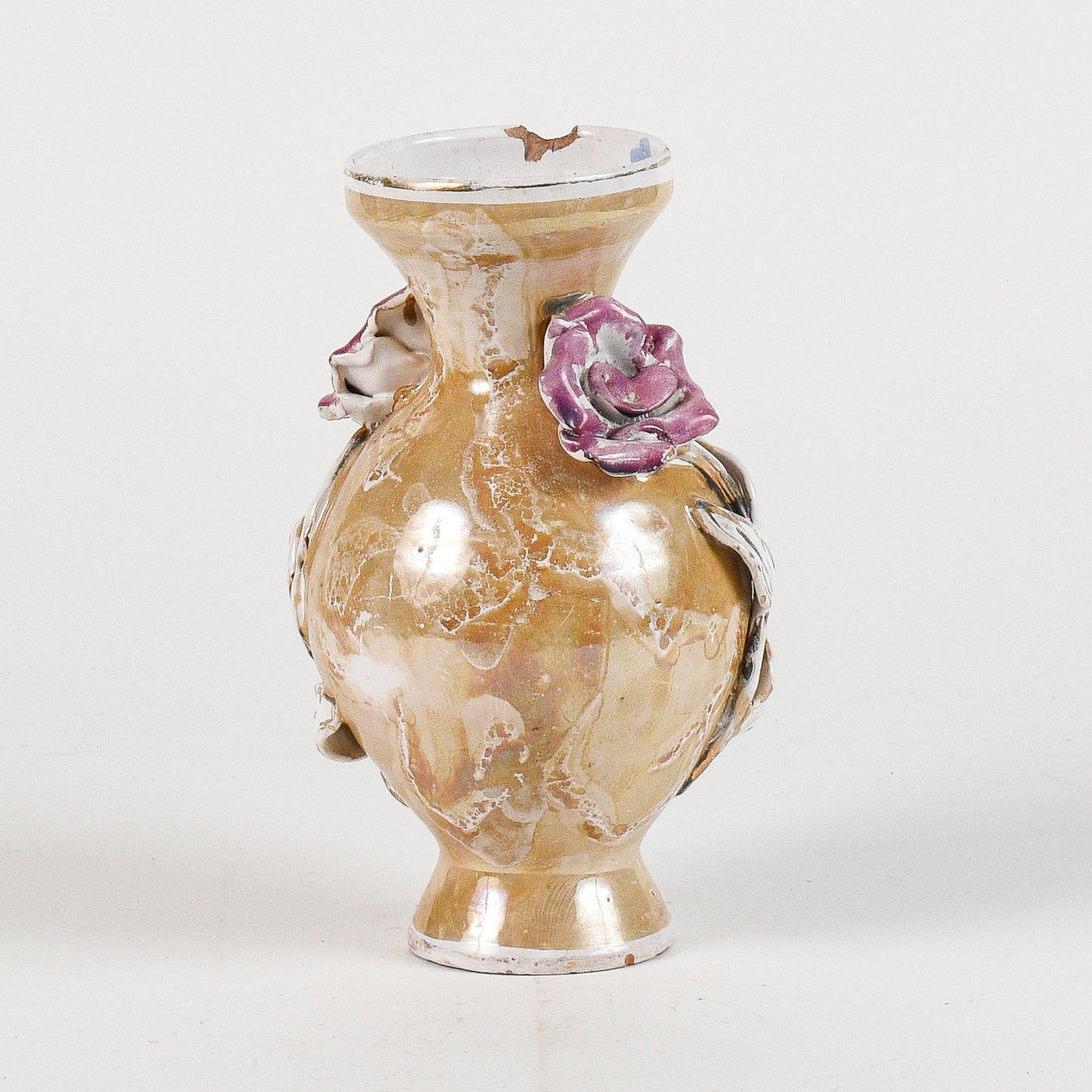 vaso in ceramica con decori floreali smalto a lustro
